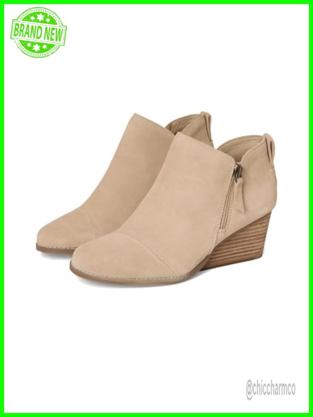 TOMS Goldie Suede Wedge Ankle Booties Leather CloudBound Foam Zip